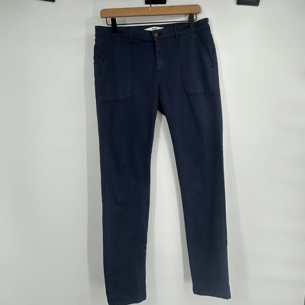REIKO Sandrine Navy Blue Cotton Stretch Slim Straight Utility Chino Pants 29